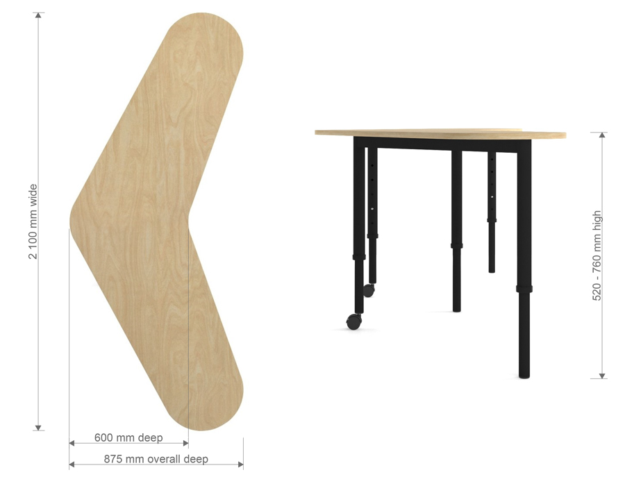 SmarTable Boomerang Height Adjustable Student Table Dimensions